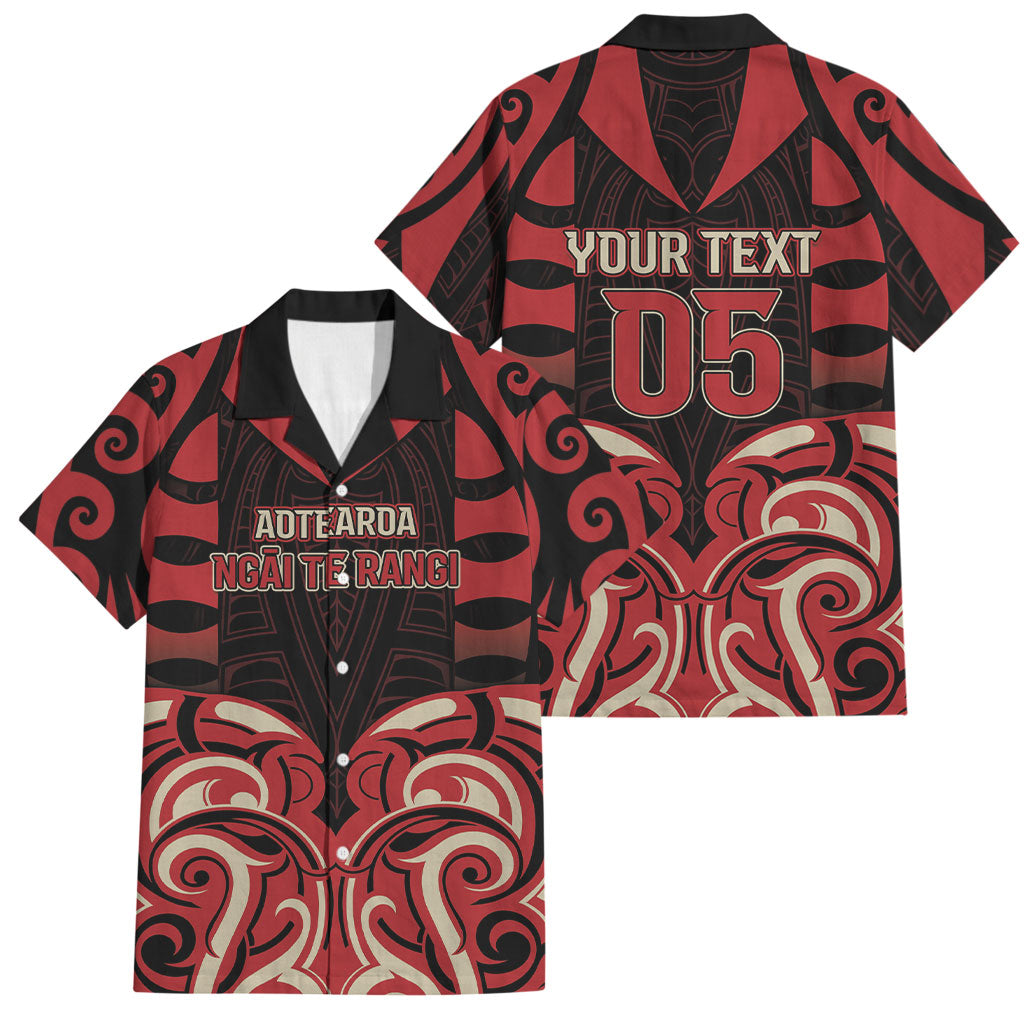 Custom Aotearoa Ngai Te Rangi Family Matching Off Shoulder Short Dress and Hawaiian Shirt New Zealand Traditional Maori Pattern DT05 Dad's Shirt - Short Sleeve Red - Polynesian Pride