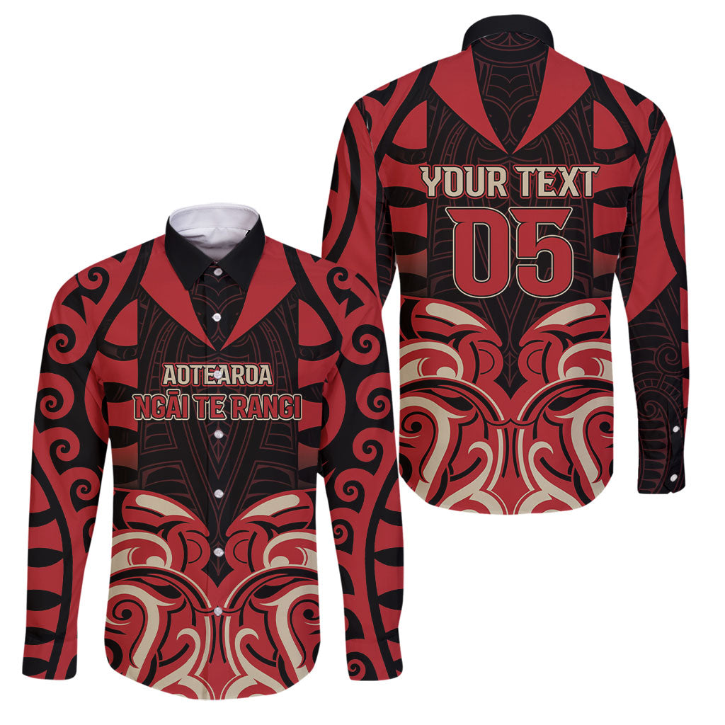 Custom Aotearoa Ngai Te Rangi Family Matching Off Shoulder Short Dress and Hawaiian Shirt New Zealand Traditional Maori Pattern DT05 Dad's Shirt - Long Sleeve Red - Polynesian Pride