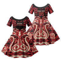 Custom Aotearoa Ngai Te Rangi Family Matching Tank Maxi Dress and Hawaiian Shirt New Zealand Traditional Maori Pattern DT05 Daughter's Dress Red - Polynesian Pride