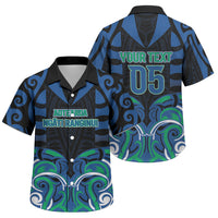 Custom Aotearoa Ngati Ranginui Family Matching Off The Shoulder Long Sleeve Dress and Hawaiian Shirt New Zealand Traditional Maori Pattern DT05 Son's Shirt Navy - Polynesian Pride