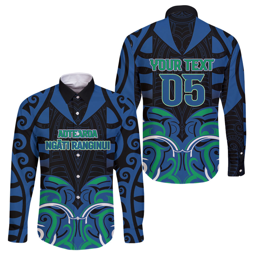 Custom Aotearoa Ngati Ranginui Family Matching Off Shoulder Short Dress and Hawaiian Shirt New Zealand Traditional Maori Pattern DT05 Dad's Shirt - Long Sleeve Navy - Polynesian Pride