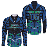 Custom Aotearoa Ngati Ranginui Family Matching Off Shoulder Short Dress and Hawaiian Shirt New Zealand Traditional Maori Pattern DT05 Dad's Shirt - Long Sleeve Navy - Polynesian Pride
