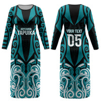 Custom Aotearoa Tapuika Couples Matching Long Sleeve Bodycon Dress and Long Sleeve Button Shirt New Zealand Traditional Maori Pattern DT05 - Polynesian Pride