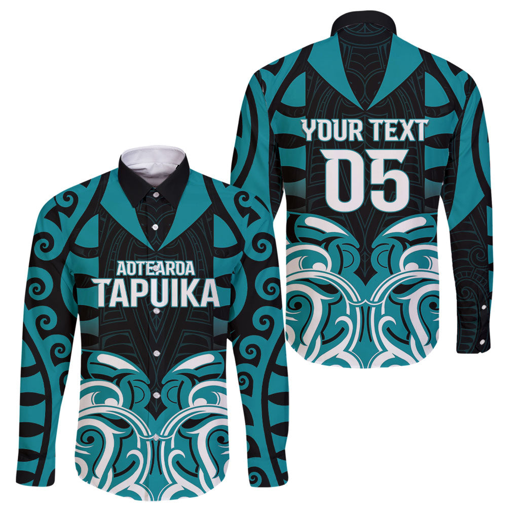 Custom Aotearoa Tapuika Family Matching Puletasi and Hawaiian Shirt New Zealand Traditional Maori Pattern DT05 Dad's Shirt - Long Sleeve Teal - Polynesian Pride