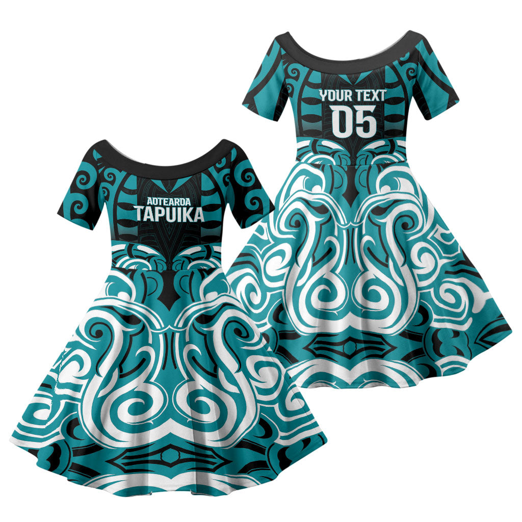 Custom Aotearoa Tapuika Family Matching Summer Maxi Dress and Hawaiian Shirt New Zealand Traditional Maori Pattern DT05 Daughter's Dress Teal - Polynesian Pride