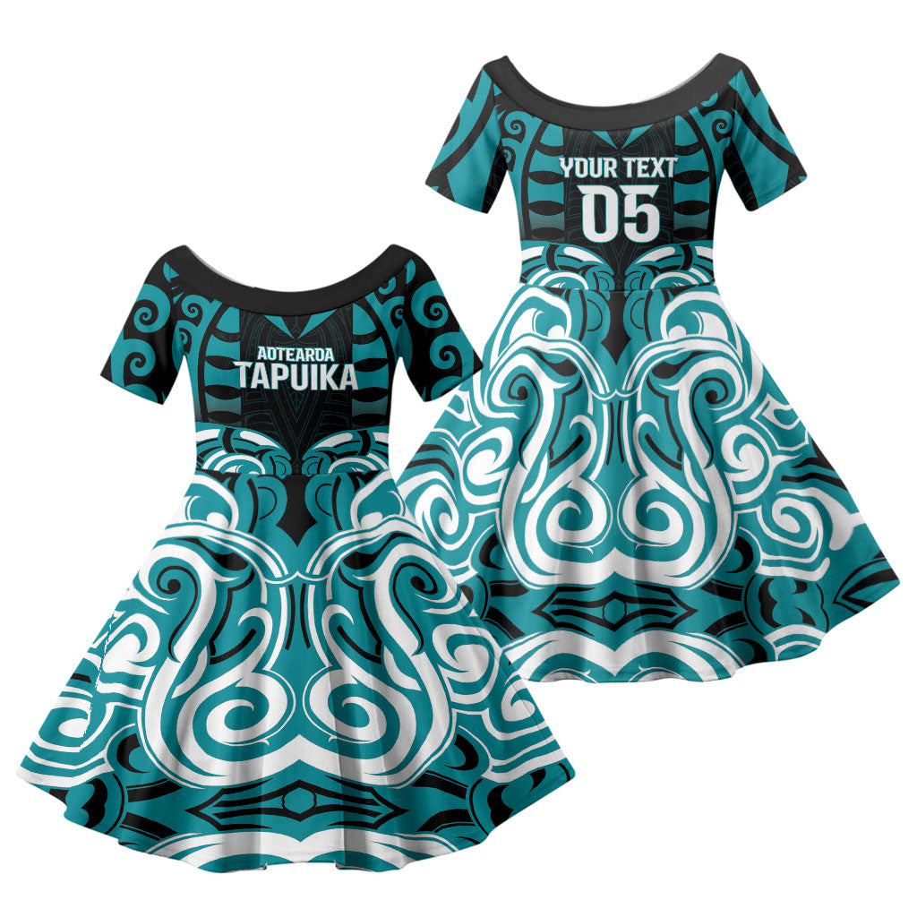 Custom Aotearoa Tapuika Family Matching Tank Maxi Dress and Hawaiian Shirt New Zealand Traditional Maori Pattern DT05 Daughter's Dress Teal - Polynesian Pride