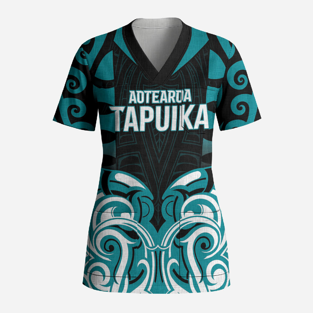 Custom Aotearoa Tapuika Scrub Top New Zealand Traditional Maori Pattern DT05 Adult Teal - Polynesian Pride