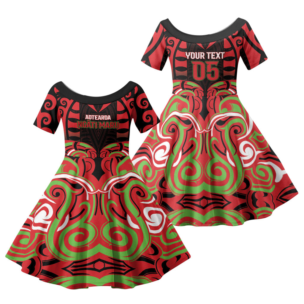 Custom Aotearoa Ngati Maru Family Matching Long Sleeve Bodycon Dress and Hawaiian Shirt New Zealand Traditional Maori Pattern DT05 Daughter's Dress Red - Polynesian Pride