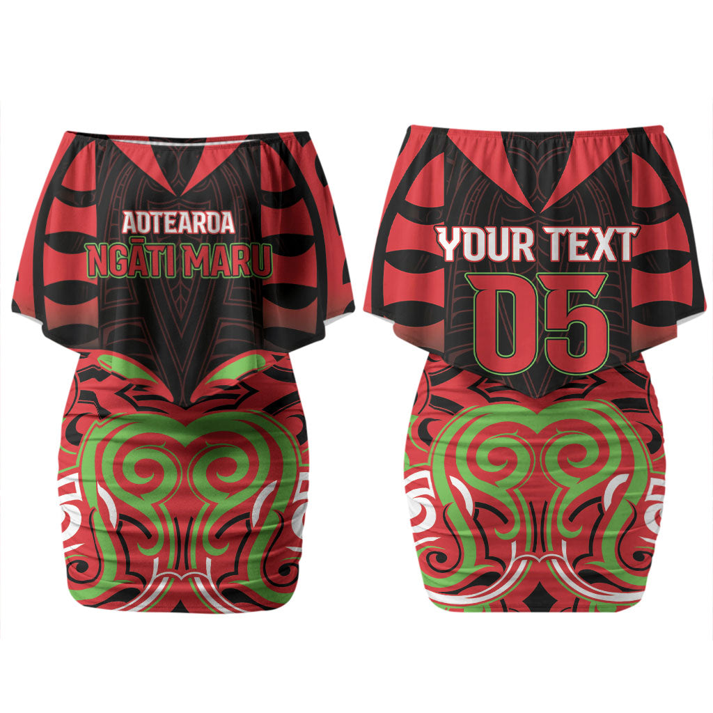 Custom Aotearoa Ngati Maru Family Matching Off Shoulder Short Dress and Hawaiian Shirt New Zealand Traditional Maori Pattern DT05 Mom's Dress Red - Polynesian Pride