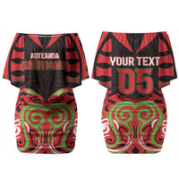 Custom Aotearoa Ngati Maru Family Matching Off Shoulder Short Dress and Hawaiian Shirt New Zealand Traditional Maori Pattern DT05 Mom's Dress Red - Polynesian Pride