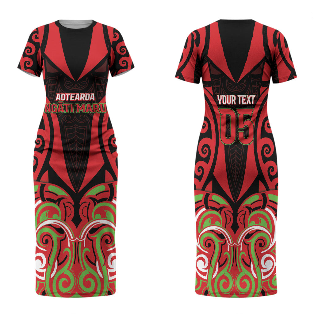 Custom Aotearoa Ngati Maru Family Matching Short Sleeve Bodycon Dress and Hawaiian Shirt New Zealand Traditional Maori Pattern DT05 Mom's Dress Red - Polynesian Pride