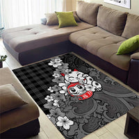Black Palaka Hawaiian And Japanese Area Rug Maneki Neko And Sakura Bloom