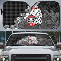 Black Palaka Hawaiian And Japanese Auto Sun Shade Maneki Neko And Sakura Bloom