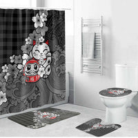Black Palaka Hawaiian And Japanese Bathroom Set Maneki Neko And Sakura Bloom