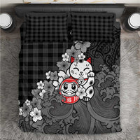 Black Palaka Hawaiian And Japanese Bedding Set Maneki Neko And Sakura Bloom
