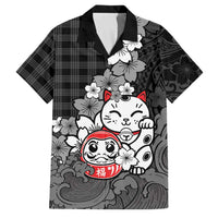 Black Palaka Hawaiian And Japanese Family Matching Puletasi and Hawaiian Shirt Maneki Neko And Sakura Bloom DT05 Dad's Shirt - Short Sleeve Black - Polynesian Pride