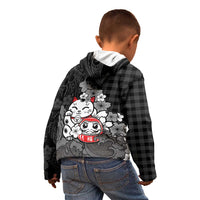 Black Palaka Hawaiian And Japanese Kid Hoodie Maneki Neko And Sakura Bloom