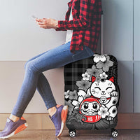 Black Palaka Hawaiian And Japanese Luggage Cover Maneki Neko And Sakura Bloom
