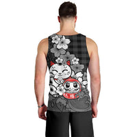 Black Palaka Hawaiian And Japanese Men Tank Top Maneki Neko And Sakura Bloom