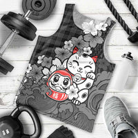 Black Palaka Hawaiian And Japanese Men Tank Top Maneki Neko And Sakura Bloom