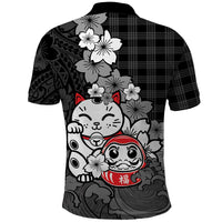 Black Palaka Hawaiian And Japanese Polo Shirt Maneki Neko And Sakura Bloom