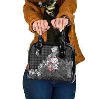 Black Palaka Hawaiian And Japanese Shoulder Handbag Maneki Neko And Sakura Bloom