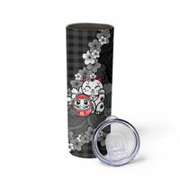 Black Palaka Hawaiian And Japanese Skinny Tumbler Maneki Neko And Sakura Bloom