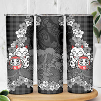 Black Palaka Hawaiian And Japanese Skinny Tumbler Maneki Neko And Sakura Bloom