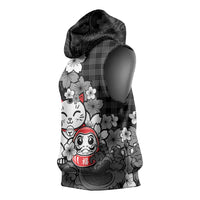 Black Palaka Hawaiian And Japanese Sleeveless Hoodie Maneki Neko And Sakura Bloom DT05 - Polynesian Pride