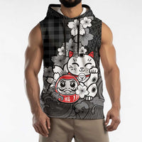 Black Palaka Hawaiian And Japanese Sleeveless Hoodie Maneki Neko And Sakura Bloom DT05 - Polynesian Pride