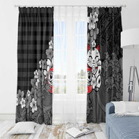 Black Palaka Hawaiian And Japanese Window Curtain Maneki Neko And Sakura Bloom