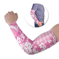Pink Palaka Hawaiian And Japanese Arm Sleeves Maneki Neko And Sakura Bloom DT05 Set of 2 Pink - Polynesian Pride