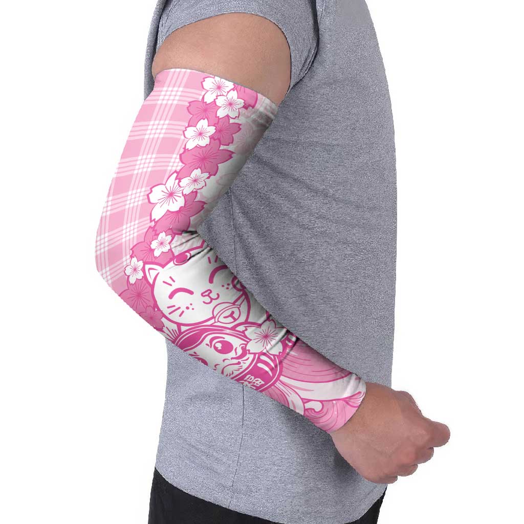 Pink Palaka Hawaiian And Japanese Arm Sleeves Maneki Neko And Sakura Bloom DT05 - Polynesian Pride