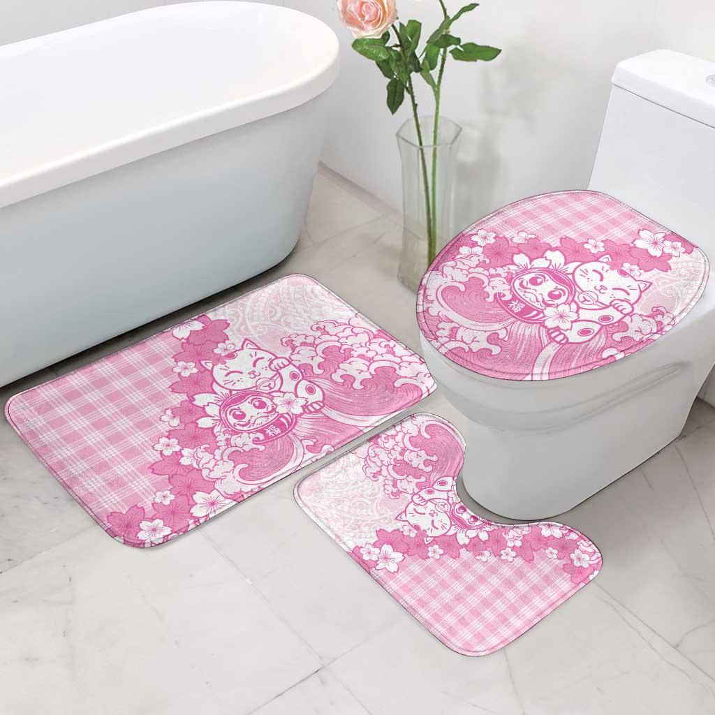 Pink Palaka Hawaiian And Japanese Bathroom Set Maneki Neko And Sakura Bloom
