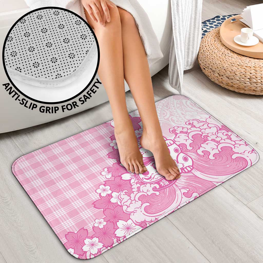 Pink Palaka Hawaiian And Japanese Bathroom Set Maneki Neko And Sakura Bloom