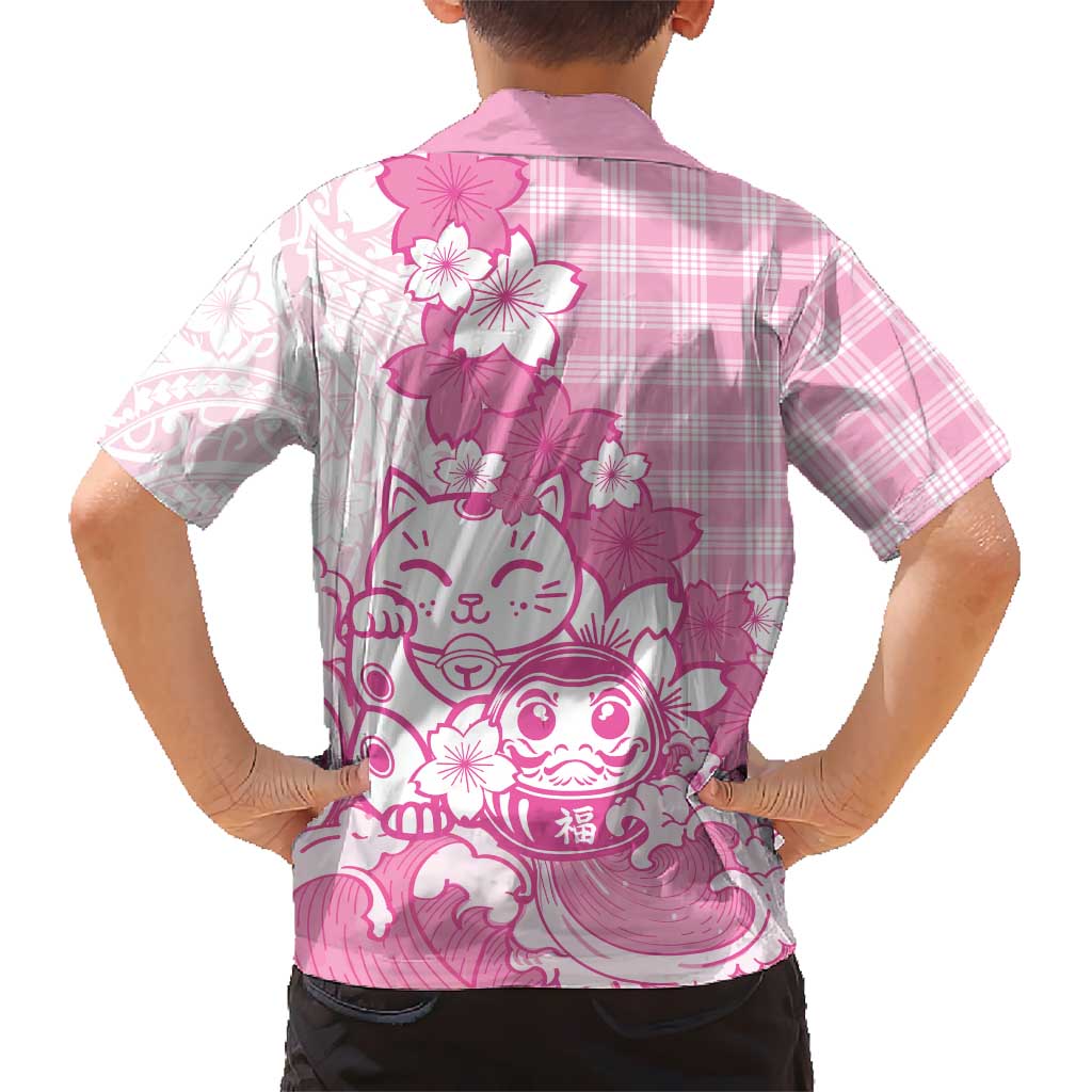 Pink Palaka Hawaiian And Japanese Family Matching Summer Maxi Dress and Hawaiian Shirt Maneki Neko And Sakura Bloom DT05 - Polynesian Pride