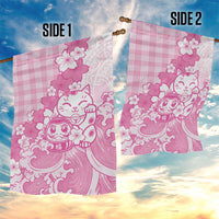 Pink Palaka Hawaiian And Japanese Garden Flag Maneki Neko And Sakura Bloom
