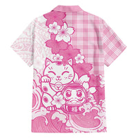 Pink Palaka Hawaiian And Japanese Hawaiian Shirt Maneki Neko And Sakura Bloom DT05 - Polynesian Pride