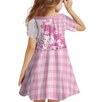 Pink Palaka Hawaiian And Japanese Kid Short Sleeve Dress Maneki Neko And Sakura Bloom DT05 - Polynesian Pride