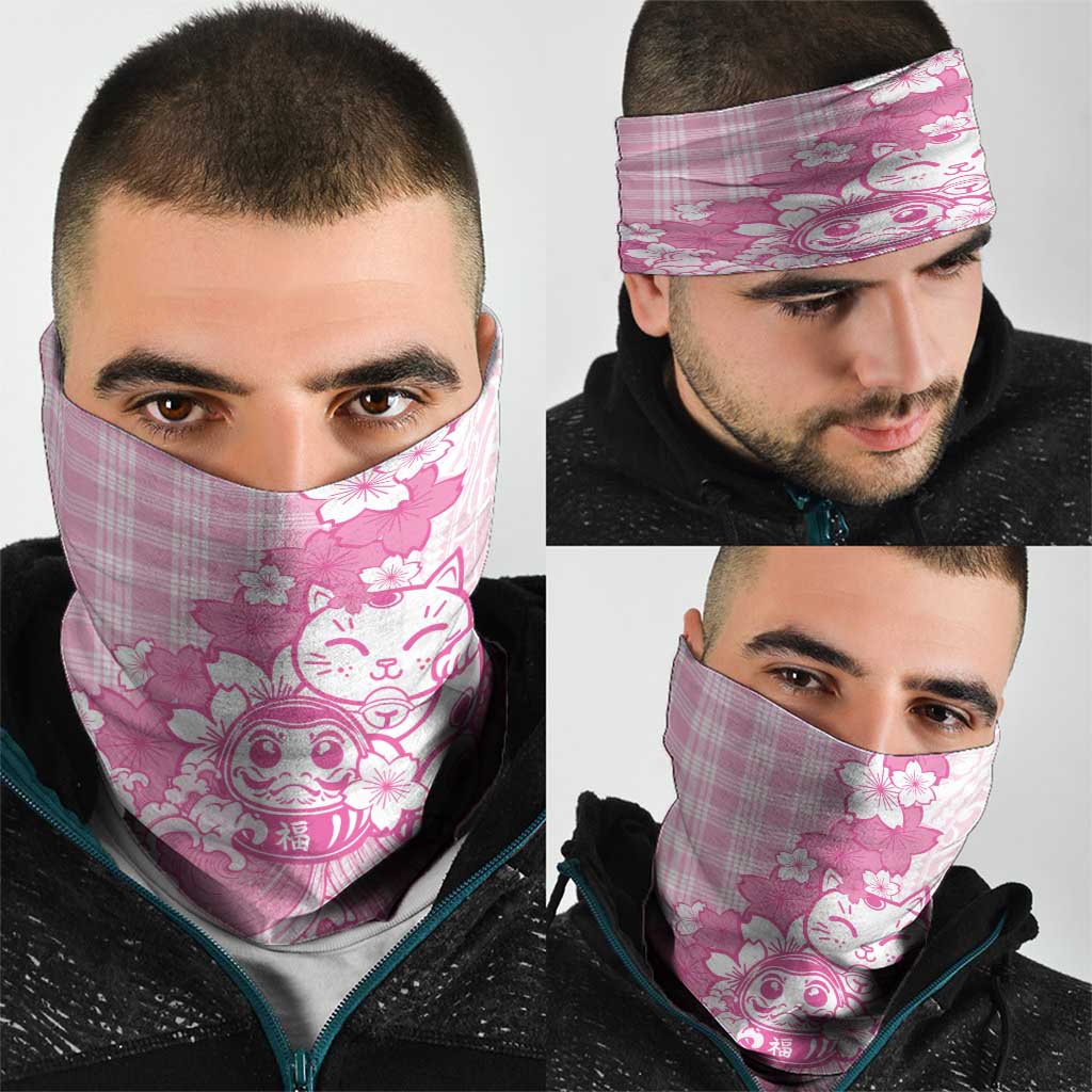 Pink Palaka Hawaiian And Japanese Neck Gaiter Maneki Neko And Sakura Bloom DT05 - Polynesian Pride