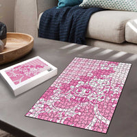 Pink Palaka Hawaiian And Japanese Puzzle Maneki Neko And Sakura Bloom