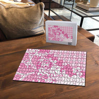 Pink Palaka Hawaiian And Japanese Puzzle Maneki Neko And Sakura Bloom