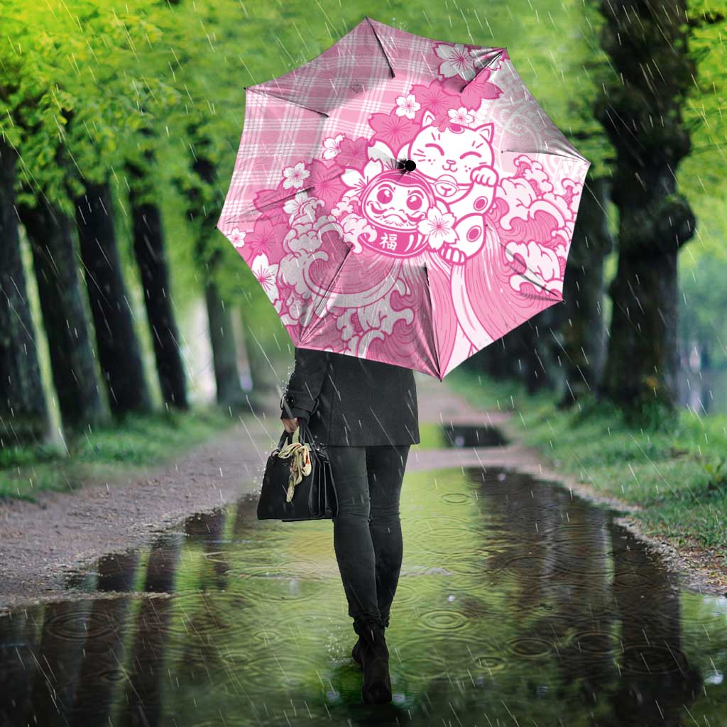 Pink Palaka Hawaiian And Japanese Umbrella Maneki Neko And Sakura Bloom