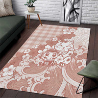 Beige Palaka Hawaiian And Japanese Area Rug Maneki Neko And Sakura Bloom