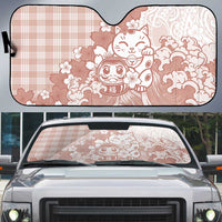 Beige Palaka Hawaiian And Japanese Auto Sun Shade Maneki Neko And Sakura Bloom