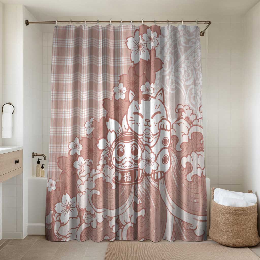 Beige Palaka Hawaiian And Japanese Bathroom Set Maneki Neko And Sakura Bloom