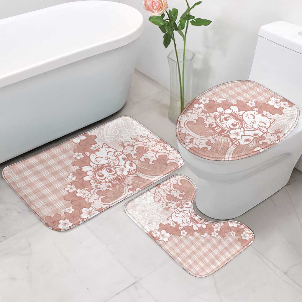 Beige Palaka Hawaiian And Japanese Bathroom Set Maneki Neko And Sakura Bloom