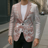 Beige Palaka Hawaiian And Japanese Blazer Maneki Neko And Sakura Bloom DT05 - Polynesian Pride