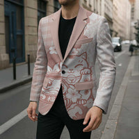 Beige Palaka Hawaiian And Japanese Blazer Maneki Neko And Sakura Bloom DT05 - Polynesian Pride