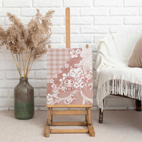 Beige Palaka Hawaiian And Japanese Canvas Wall Art Maneki Neko And Sakura Bloom